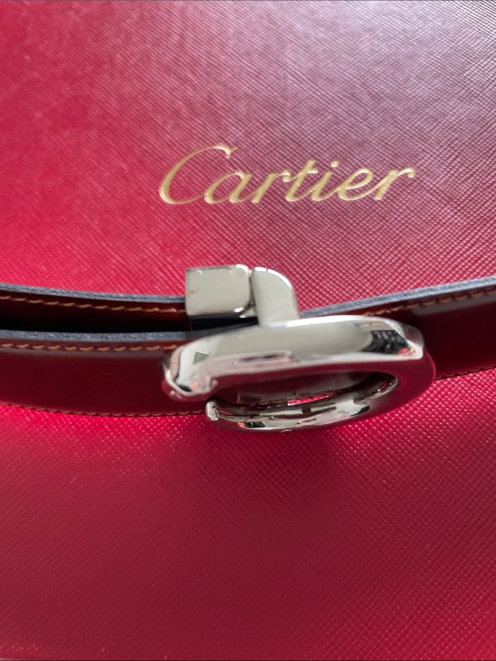 Cartier Men’s Brown Leather Belt with Silver Circular Buckle Authentic Vintage